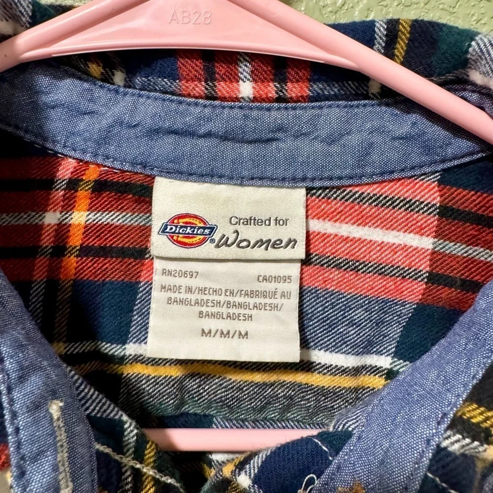 Dickies Women's Red and Black Plaid Button Down Shirt